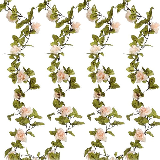 2PCS Artificial Flower,86.6 Inch Fake Rose Vine Hanging Floral Garland,Light Pink Artificial Silk Floral Hanging Ivy for Table Centerpiece Decor,Wedding Arch Ceremony,Outdoor Wall Decor