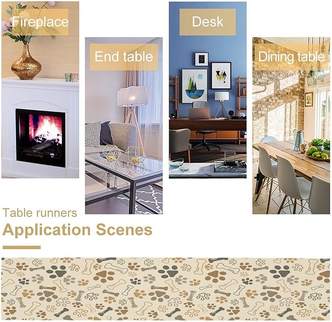 Dog Paw Table Runner,Kids Teens Cute Pet Animal Footprint Theme Pattern Print Tablecloth Burlap for Hotel Indoors Outdoor Dining Room Kitchen Home Decor,W13X L36 in