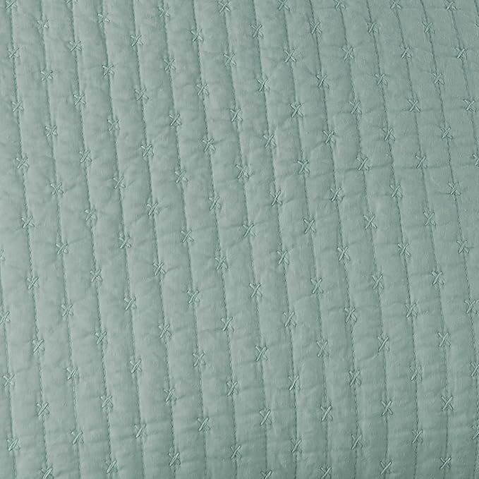 Levtex Home Cross Stitch Reversible Full/Queen Quilt Set (88x92in) with 2 Pillow Shams (26x20in) - Stitch Texture - Blue Haze - Cotton Full/Queen Size Quilt Bedding Set - Lightweight, Soft, Pre-Washed