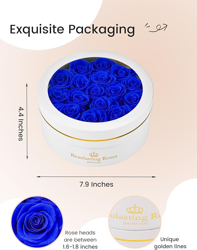 Preserved Roses Forever Flowers Real Roses in a Box Mother's Day Birthday Flowers for Her Mom Women Wife Valentine's Day, 16 Royal Blue Roses