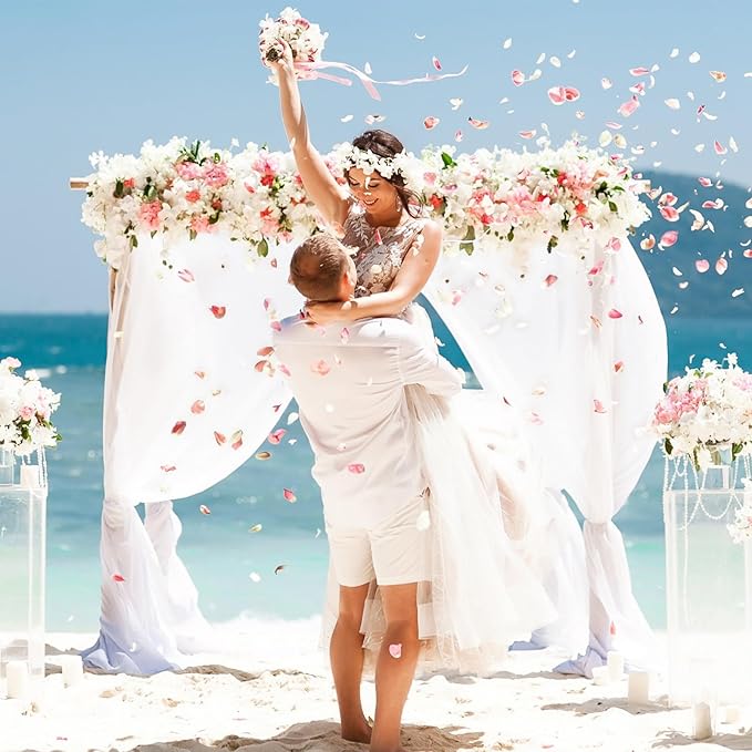 VOK White Wedding Arch Draping Fabric Chiffon Fabric, 29in x 18Ft Sheer Chiffon Outdoor Curtain for Wedding Ceremony Birthday Party Decoration (White,1 Panel)