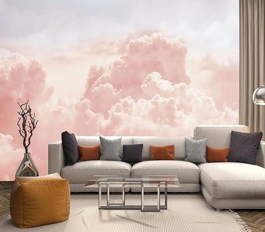 Eierme-Sun and Cloud Background with a Pastel Colored Mural Wallpaper Peel and Stick 160" x 114"
