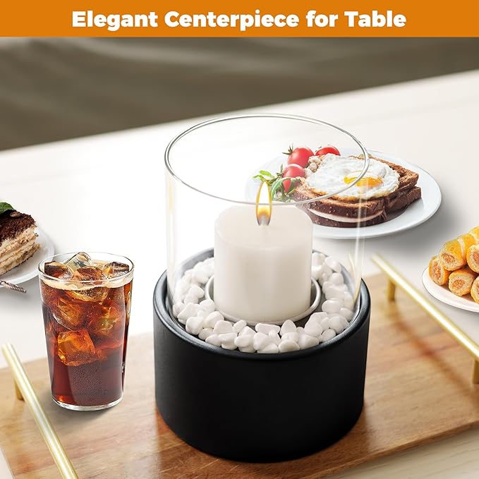 EastFlame Tabletop Pillar Hurricane Candleholder with Decorative Stones - Suitable for Dia 3" and Below Pillar Candles and Scented Candles, Gift for Lovers' Gathering, Home Decor, Parties & Weddings