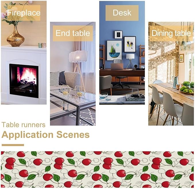 Red Cherry Table Runner,Spring Summer Fruit Tropical Birthday Party Decorations Dining Room Home Kitchen Table Decor 13 x 60In