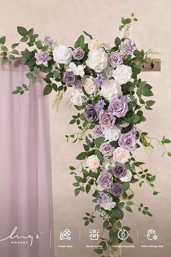 Ling's moment Wedding Arch Flowers - 6.5FT Floral Garland for Ceremony Arbor Backdrop Decoration - Artificial Rose Floral Swag for Sweetheart Table Birthday Party, Baby Shower, Purple