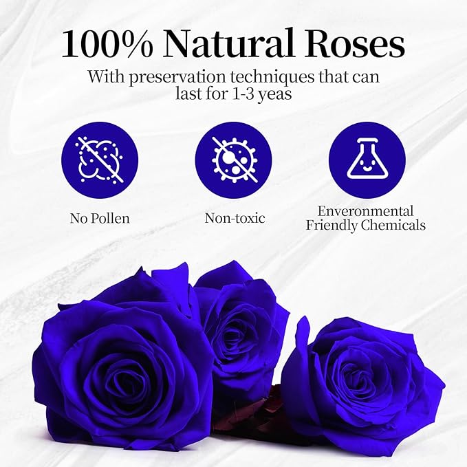 Flower, Forever Roses in A Box, Fresh Flowers, Birthday Gifts for Her, Women, Mom, Girlfriend, Wife, Grandma,Blue Forever Rose