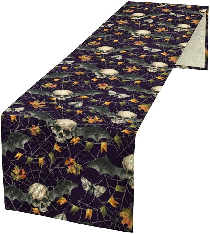Gothic Table Runner,Vintage Moth Skull Bat Print Table Runner for Home Kitchen Table Dining Garden Farmhouse Wedding Party Decor 13x60 Inch