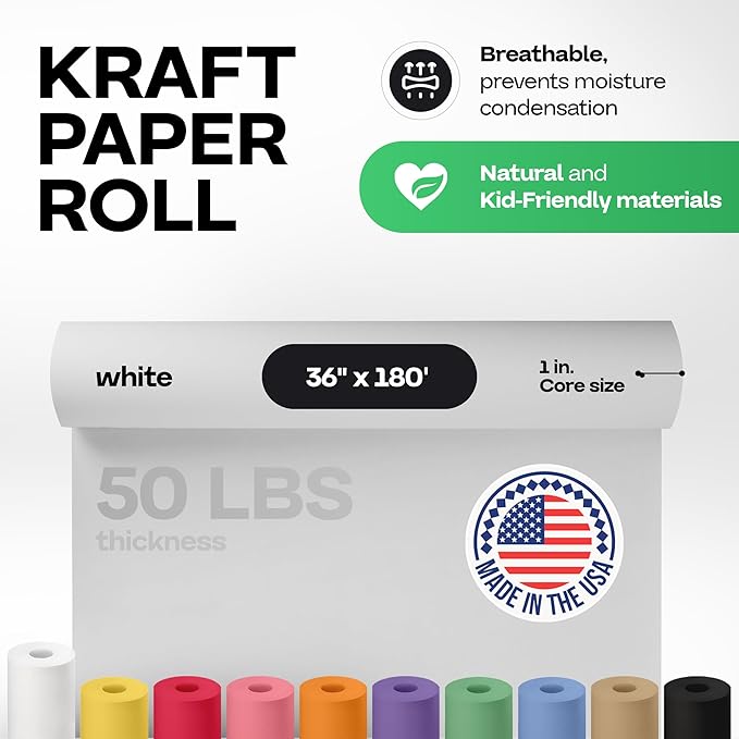 White Kraft Paper Roll 36" x 2160" (180 feet) - USA-Made Quality White Paper 50lb Thickness for Packing, Moving, Shipping & Crafts/Arts - 100% Recyclable Natural Wrap Material by IDL Packaging