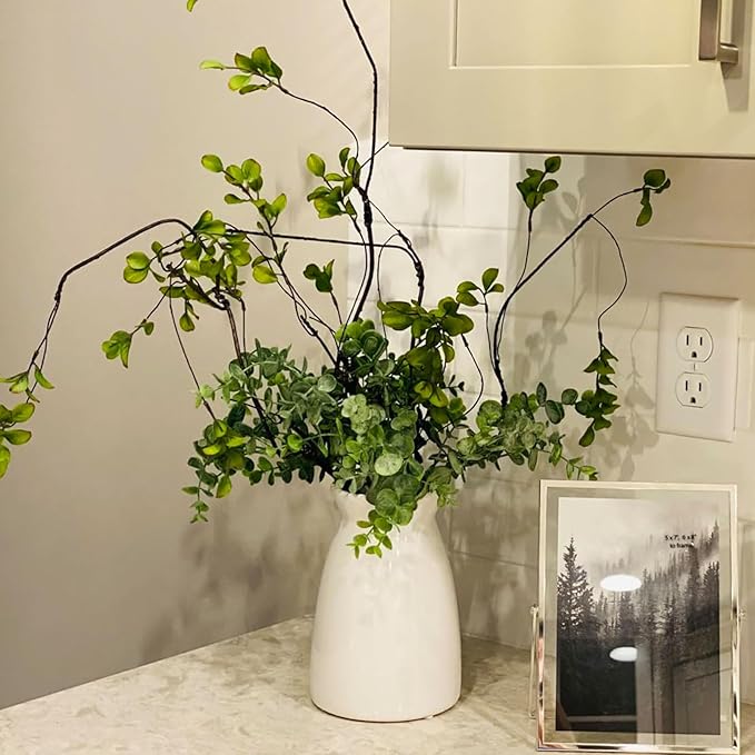 hjn White Flower Vase- Ceramic Vase for Decor, White vase for Flowers, Modern Vases for Living Room/Home Decor Accents/Entryway/Mantel/Bookshel
