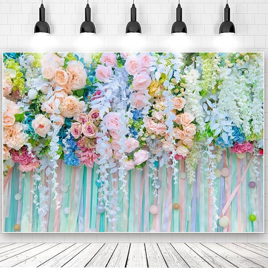 7x5ft Green Leaf Floral Wall Backdrop Flower Photo Background for Birthday Wedding Reception Miss to Mrs Bridal Shower Live Video Decorations