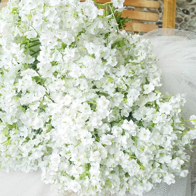 Bringsine Baby Breath Gypsophila White Fake Artificial Flowers for DIY Wedding Bouquets Bridal Shower Centerpieces Arrangements Party Tables Decorations 60 Pieces/Pack