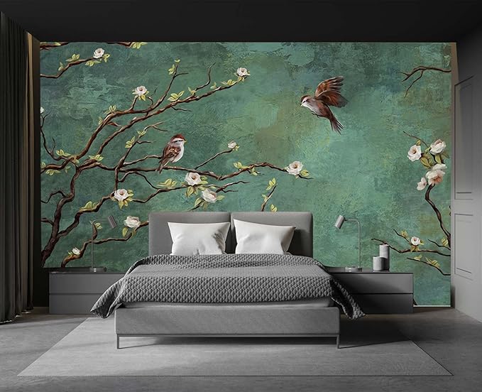 Wall Mural 3D Wallpaper - Flowers and Birds Design, 155" x 103" (Not Self-Adhesive)