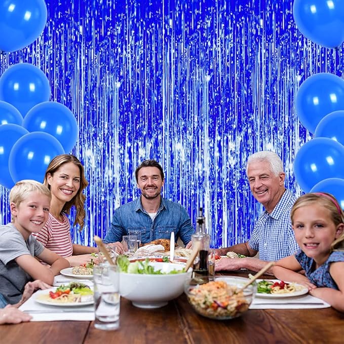 3 Pcs Blue Tinsel Foil Fringe Curtains,3.28ft x 6.56ft Gold Photo Booth Backdrop Streamer Curtain,Photo Booth Props,Ideal Bachelorette Party Supplies, Birthday, Christmas,New Year Decorations…