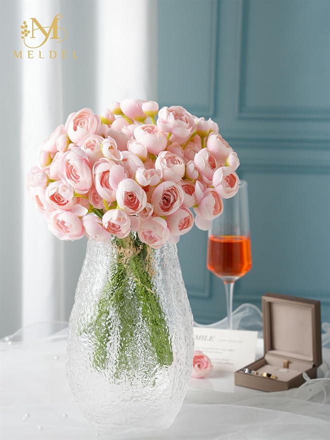 Meldel 32Pcs Ranunculus Artificial Flower, Faux Silk Mini Pink Ranunculus Flowers for DIY Bouquet, Bulk Fake Peony Wedding Filler Flowers for Centerpieces Arrangements Bridal Shower Decorations