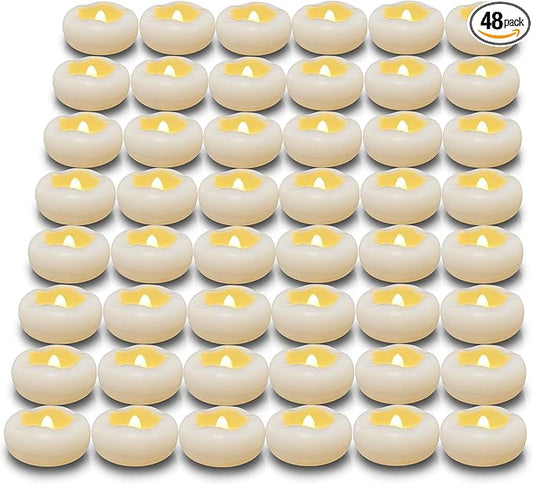 Floating Candles, 48 Packs 2.3 Inch Flameless LED Candle, 160+ Hour Battery Operated Waterproof Tealights for Wedding Centerpieces Marriage Proposals Pool Party Cylinder Vases Spa Christmas New Year