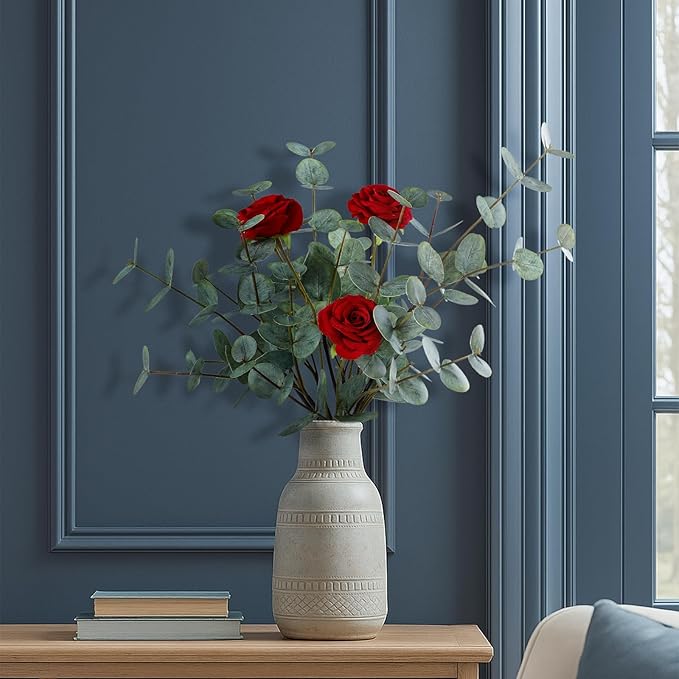 6pcs Real Touch Artificial Eucalyptus Stems Dual-Sided Lifelike Leaves Fake Eucalyptus Plants for Wedding Flower Arrangement Centerpiece Bouquet Home Office Decor(Gray Green)