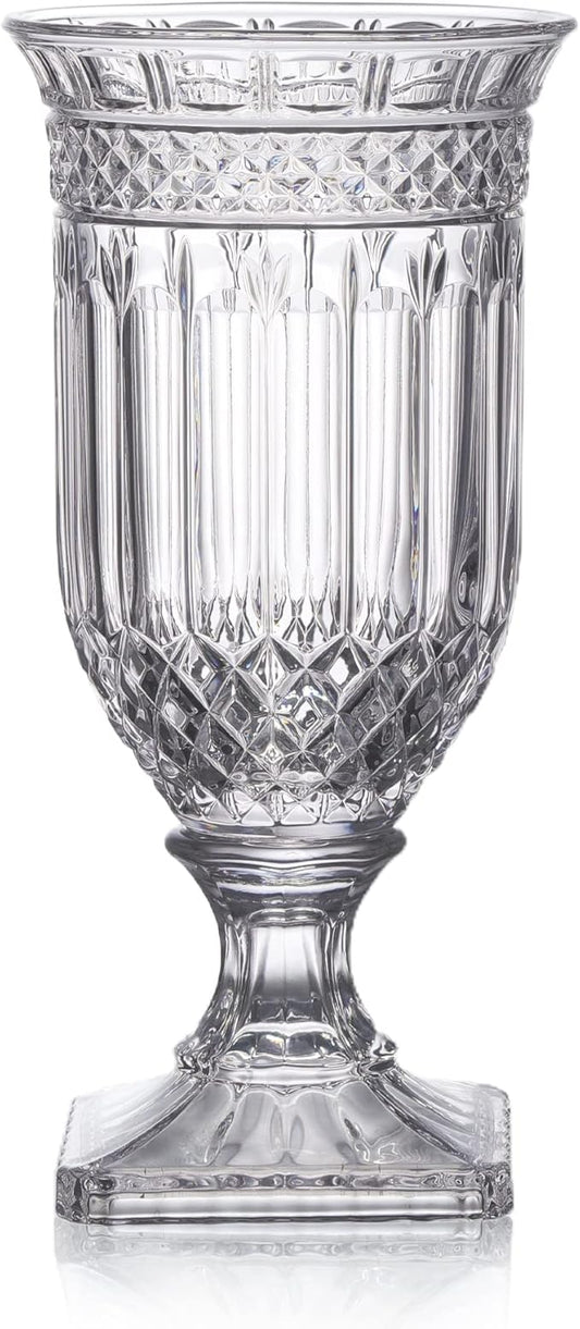 Joeyan 13" Glass Urn Vase,Tall Centerpiece with Ripple Diamond Pattern,Thickened Vase for Home, Wedding Parties