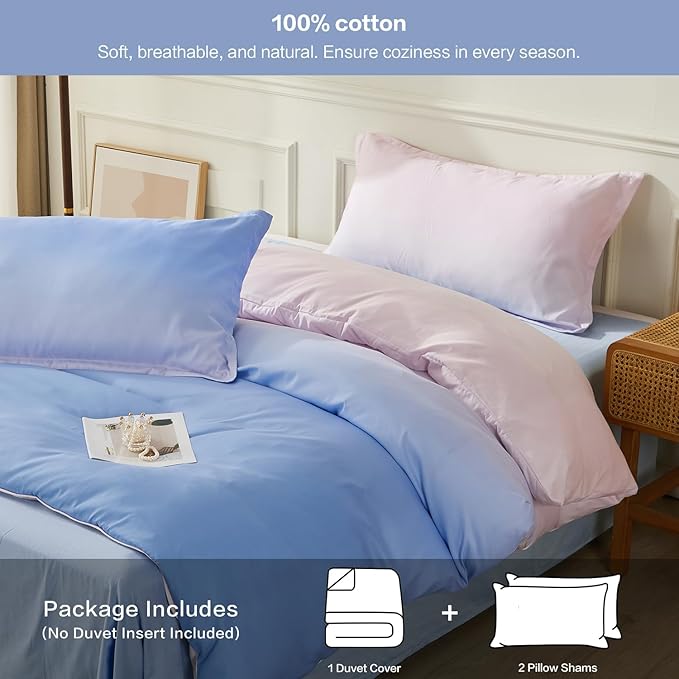 SAPHREAS King Size Duvet Cover Blue Pink Gradient Bedding Set with 8 Corner Ties and 2 Pillow Sham Microfiber Reversible Duvet Cover Set with Zipper Closure