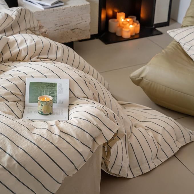 Striped Comforter Set Twin XL Size Grey Stripes Pattern Printed Comforter 3 Pieces Lightweight Boho Bedding Comforter Set for All Seasons Breathable Soft Fluffy Beige Comforter with 2 Pillowcases