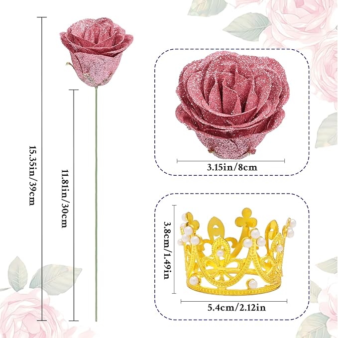 Waipfaru Glitter Roses Bouquet, DIY Fake Flowers Bouquet, Birthday Gifts for Women Mom, 36 Pcs Rose Gold Rose for Wife Girlfriend Valentines, Mothers Day, Anniversary, Graduation