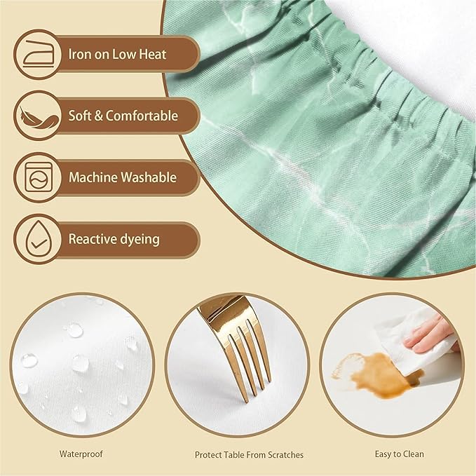 Rectangle Table Cloth Cover Waterproof Elastic Fitted Polyester Fitted Tablecloths for 6 Foot Tables for Indoor,Picnic, Camping, Outdoor （72" x 30"，Green Marble）