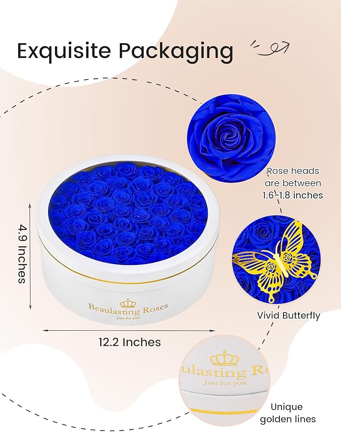 Preserved Roses Forever Flowers Real Roses in a Box Mother's Day Birthday Flowers for Her Mom Women Wife Valentine's Day, 47 Royal Blue Roses