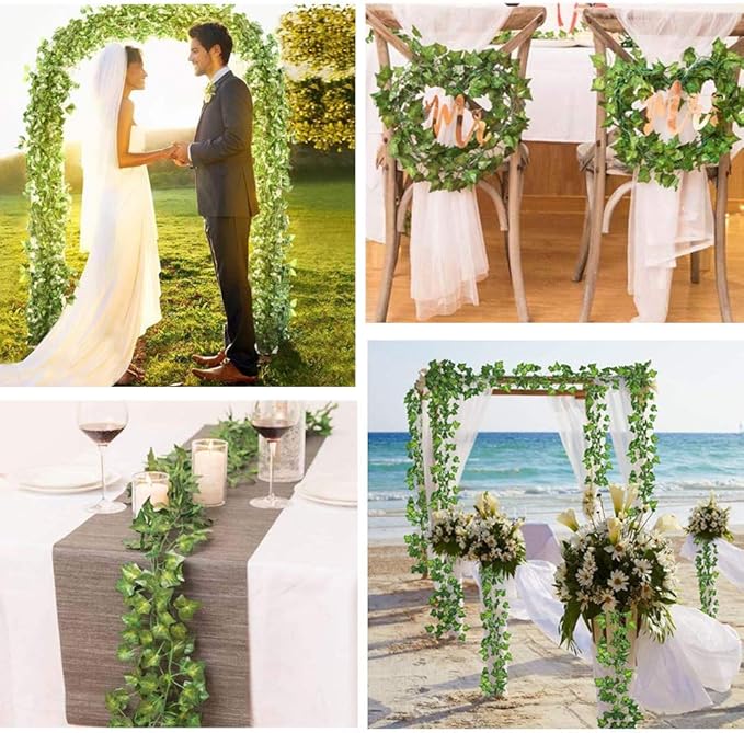 168 Feet Artificial Ivy Leaf Plants Fake Vine Hanging Garland Greenery Foliage for Home Kitchen Garden Office Wedding Wall Decor (Ivy/24 Strands)