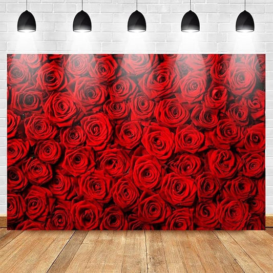 Avezano Valentine's Day Backdrop Rose Flower Wall Photo Background Red Rose Wedding Bridal Shower Photography Backdrop Mother's Day Birthday Party Dessert Table Banner (7x5ft)