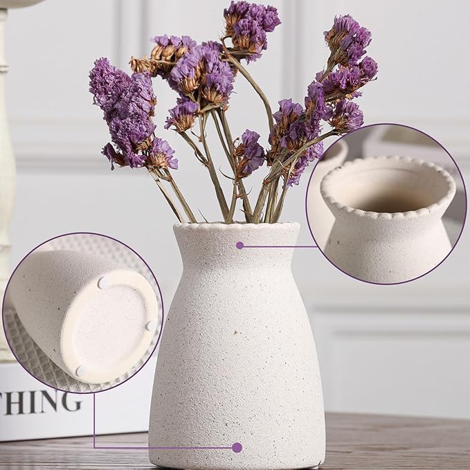 hjn White Flower Vase- Ceramic Vase for Decor, White vase for Flowers, Modern Vases for Living Room/Home Decor Accents/Entryway/Mantel/Bookshel-Frosted White