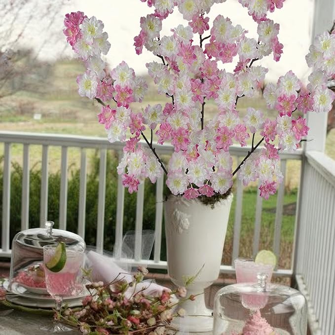2 Pcs Artificial Cherry Blossom Flowers Branches Pink Faux Cherry Blossom Long Stem 41" Silk Cherry Blossom Tree Tall Fake Flower Arrangement for Home Wedding Centerpieces Spring Indoor Decor
