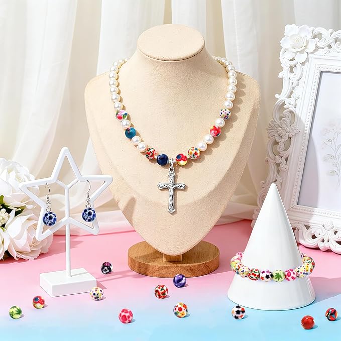 100 PCS 10mm Resin Beads Bulk for Bracelet Making Kit, Green Leaves Printed Round Loose Beads for Jewelry Earring Necklace Rings Art Craft DIY Projects