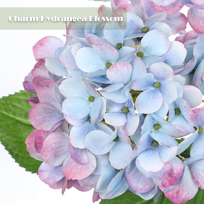 3Pcs Baby Blue Hydrangea Artificial Flowers 19.7 in Real Touch Faux Hydrangea Stems Silk Flowers with Stems Fake Blue Flowers Bouquet for Floral Arrangements Table Centerpieces Wedding Home Decor