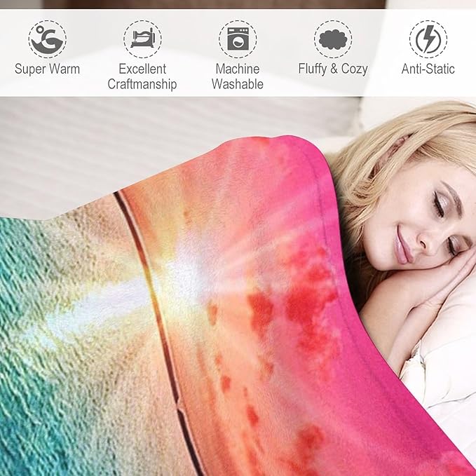 Love Ocean Beach Blanket - Gifts for Women, Men, Loved Ones - Soft Warm Cozy Fleece Throw for Kids, Adults - Couch, Sofa, Bed - 40"x50"