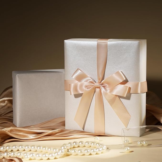 LaRibbons White Wrapping Paper, Mini Roll-17 Inch x 33 Feet, Solid Color Pearly-Lustre Christmas Gift Wrap Paper Rolls, Perfect for Holiday, Wedding, Valentine's Day, Birthday, Baby Shower