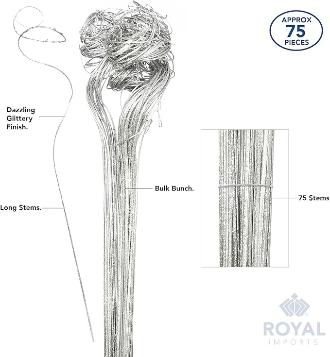 Royal Imports Sparkle Glitter Curly Ting Ting Branches Vase Filler for Wedding, Holiday & Home Decoration, 26”, 75 Stems (Iridescent White)
