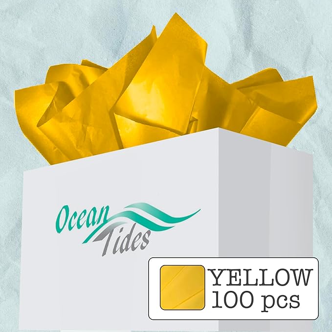 Ocean Tides 100 Sheets (14 x 20 Inches) Christmas Wrapping Paper – Gift Wrapping Tissue Paper Bulk for Crafts, Birthdays, & Holidays – Colored Tissue Papers for Gift Bags & Decorations, Yellow