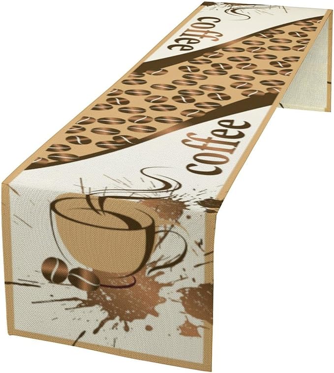 Vintage Coffee Table Runner Coffee Theme Beans Seasonal Dinner Runner for Retro Farmhouse Kitchen Dining Coffee Table Decoration Cabin Home Holiday Party 13x120in