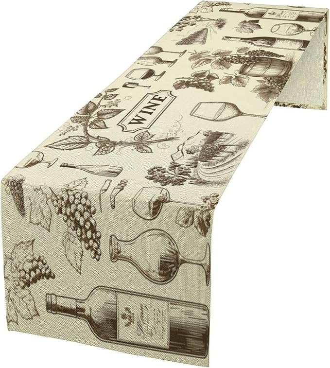 Rural Meadow Wine Table Runner Countryside Farm Village Landscape Dinner Runner for Farmhouse Cabin Home Kitchen Dining Holiday Party Decor 13x120in