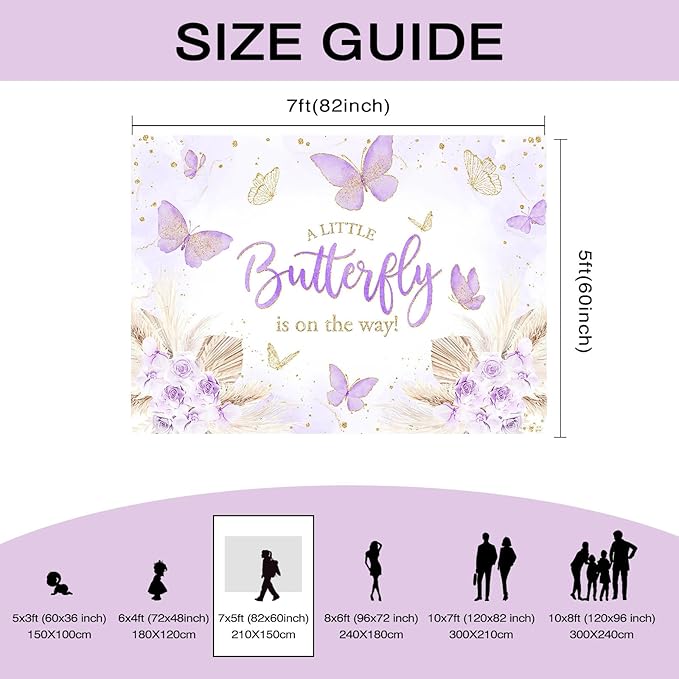 Mocsicka 7x5ft Butterfly Baby Shower Backdrop Purple A Little Butterfly is on Her Way Banner Boho Floral Lavender Purple Butterfly Baby Shower Decorations Photo Booth Props
