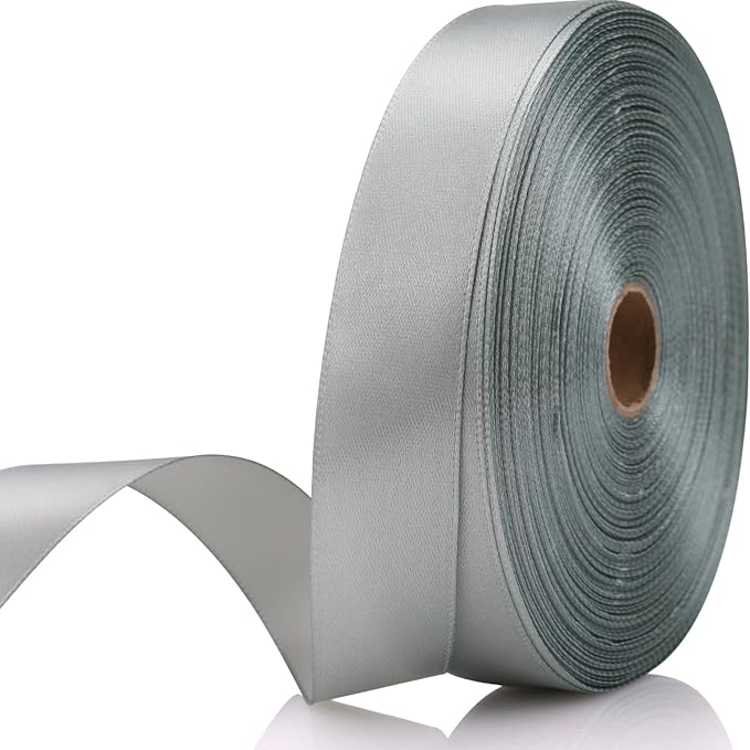 7/8 Inch 60 Yards Silver Satin Craft Ribbon-Single Face Polyester Ribbon for Handmade Roses,Gift Wrapping,Timeless Flower,Bouquets,Wedding and Party Decoration
