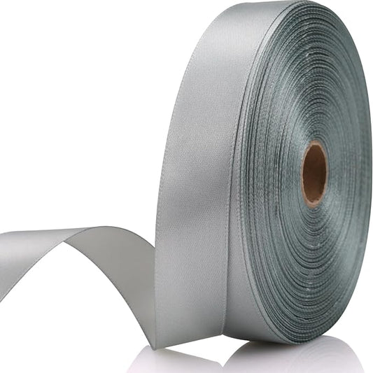 7/8 Inch 60 Yards Silver Satin Craft Ribbon-Single Face Polyester Ribbon for Handmade Roses,Gift Wrapping,Timeless Flower,Bouquets,Wedding and Party Decoration