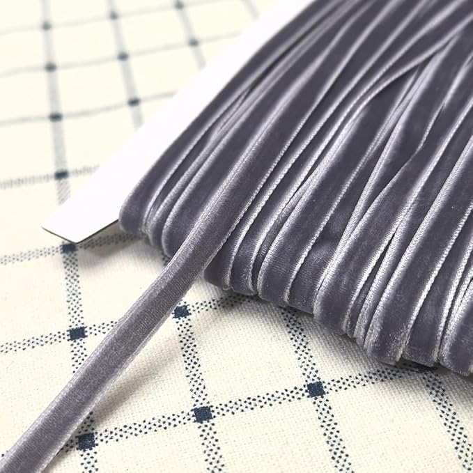 Chenkou Craft Grey 25 Yards 1/4" Velvet Ribbon Lots Bulk (Grey, 1/4"(6mm))