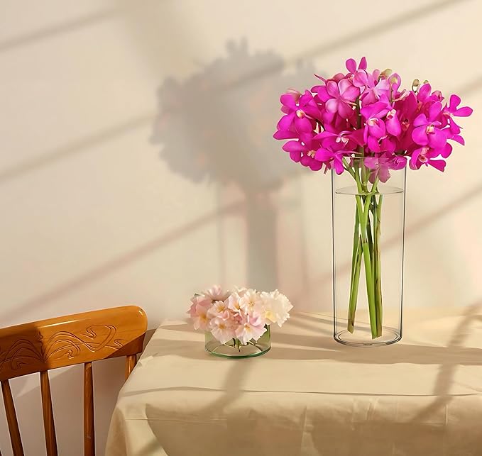 KLIFA- Carlsbad- Set of 1 Piece, 9 Inch Tall, Plastic Cylinder Vases for Centerpieces, Acrylic Flower Vase for Wedding Centerpieces, Home Decorations, Clear