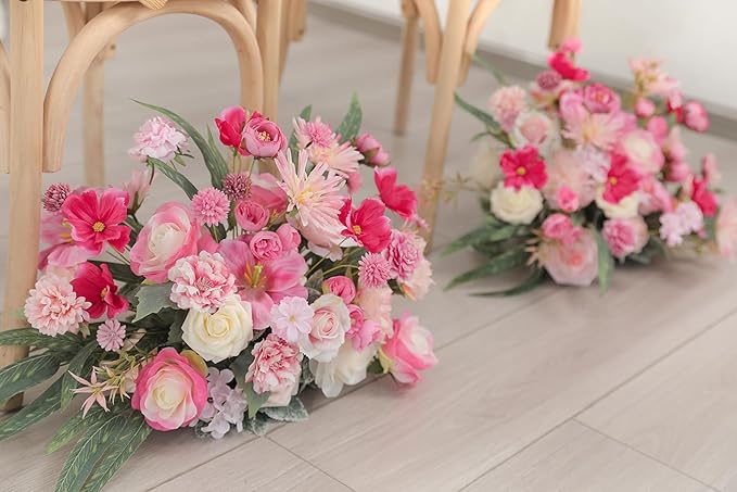 YYHUAWU Artificial Flowers Combo Set Fake Flower Leaf Box with Stems for DIY Wedding Bouquets Centerpieces Flower Arrangements Decorations Baby Shower Party Home Decorations White Pink