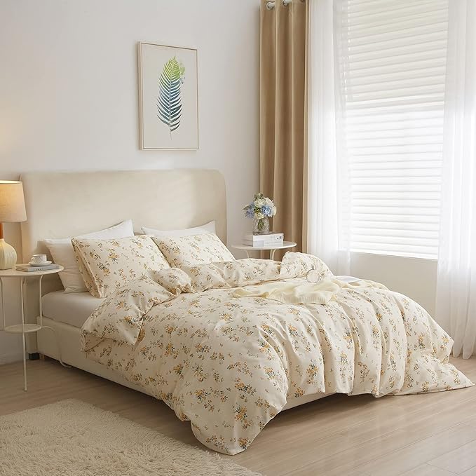 VM VOUGEMARKET Rose Flower Comforter Set Full 3 Pcs Vintage Yellow Floral Bedding Comforter with 2 Pillowcases Soft & Lightweight Comforter Set for Girls Women 80"x90"