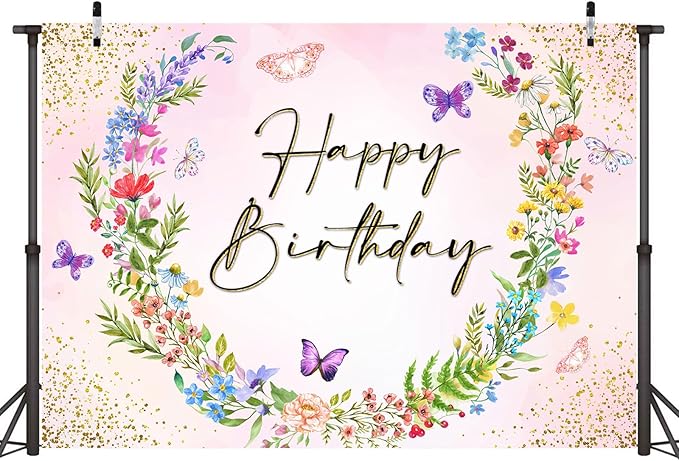 Sensfun Wildflower Happy Birthday Backdrop Banner Wild Flower Birthday Decorations,Spring Floral Butterfly Photography Background for Girls Wildflower One Birthday Party Decor Photo Booth Props 8x6ft