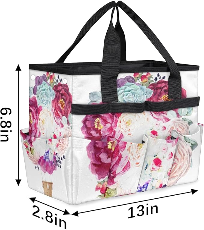 Garden Tool Tote Bag for Women Men Flower Bouquet Gardening Tool Storage Bags with 10 Pockets Standable Garden Home Tool Kits Organizer for Indoor Outdoor Gardening Gifts