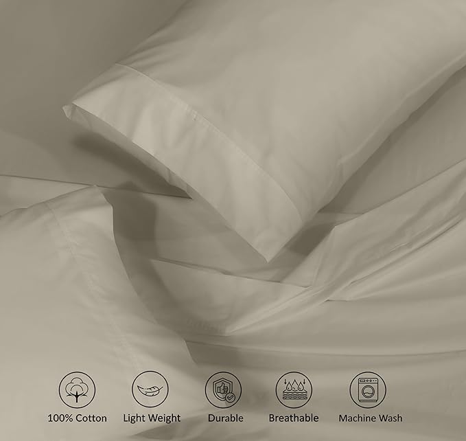 RUVANTI 100% Cotton King Size Sheets Set, 4 Pieces, Soft & Breathable Percale Weave Bedding, Deep Pocket 16", Hotel Standard, Crisp Cool Feel, Durable, Perfect Dyed Bed Sheet, Taupe