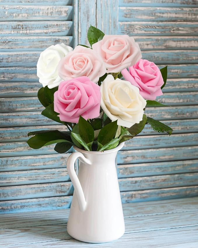 JOYLEX Artificial Flowers Realistic Roses, Real Looking Fake Roses with Stem for DIY Wedding Bouquets Centerpieces Bridal Shower Party Home Romantic Decorations (Shades of Pink, Regular 3" - 200pcs)