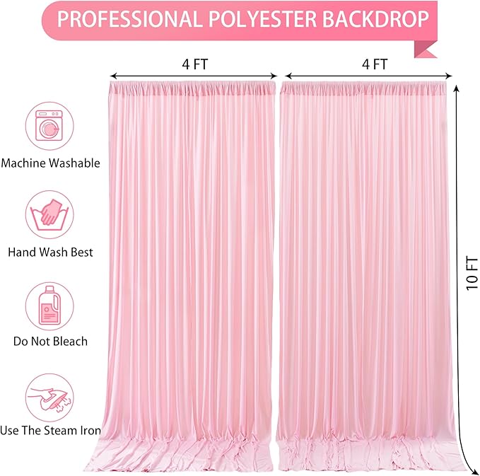 Pink Backdrop Curtains-Wrinkle-Free Polyester Photography Drapes Party Curtain Background for Baby Shower Wedding Decorations- 8 X10FT (Pink)